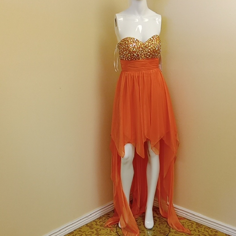 Studio 17 Vibrant Orange Dress with Gold Accents